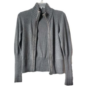 Vintage Rare MEXX Grey Jacket Cardigan Zipped Velvet Trim Ling Ribbed Sleeves S
